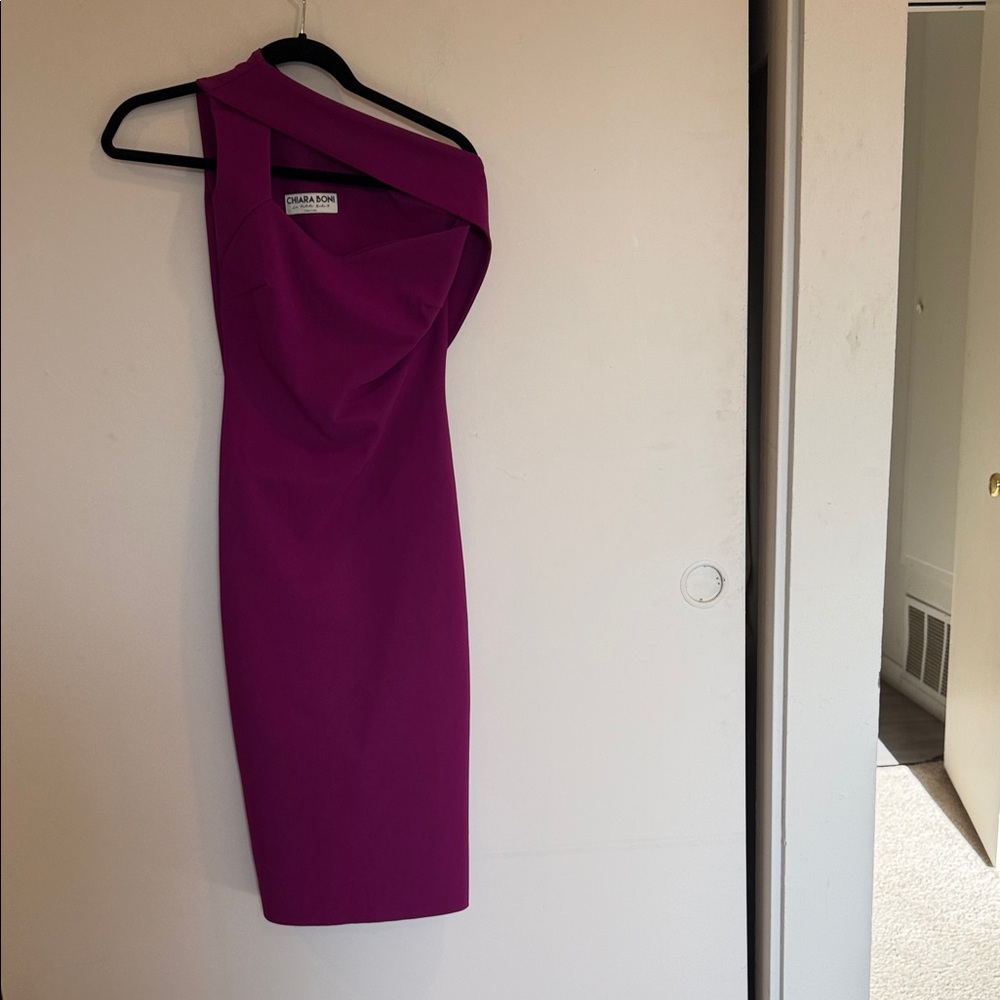 Chiara Boni Fuchsia One-Shoulder Sheath Dress